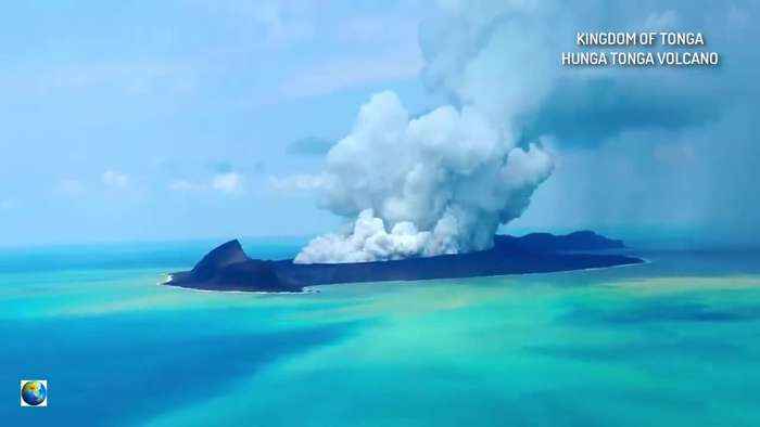 Tsunami Hits Tonga After Giant Volcano Eruption Moment of the explosion of Hunga Tonga volcano