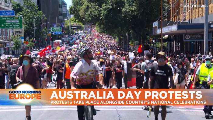 Demonstrators march for Indigenous rights on 'Australia Day'