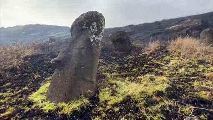 Easter Island blaze chars famous moai statues