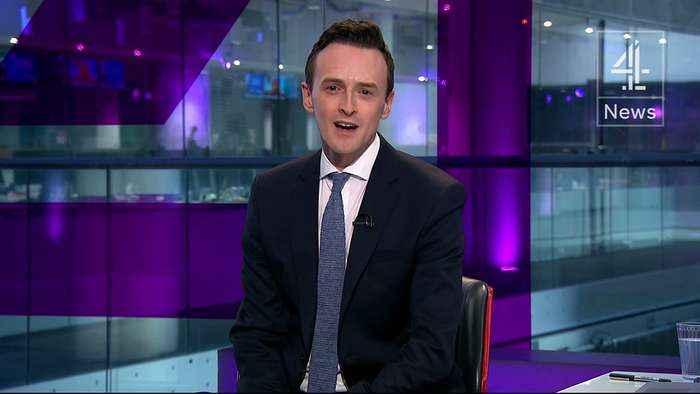 Channel 4 News staff member celebrates Arsenal goal on air