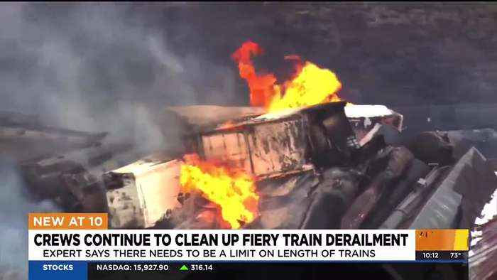 Crews continue to clean up fiery train derailment near Arizona-New Mexico border