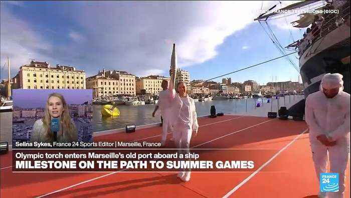 Olympic torch arrives in Marseille after 12-day sea journey from Greece