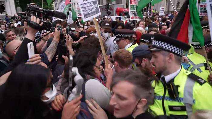 Protesters clash with police at pro Palestine Action Demo