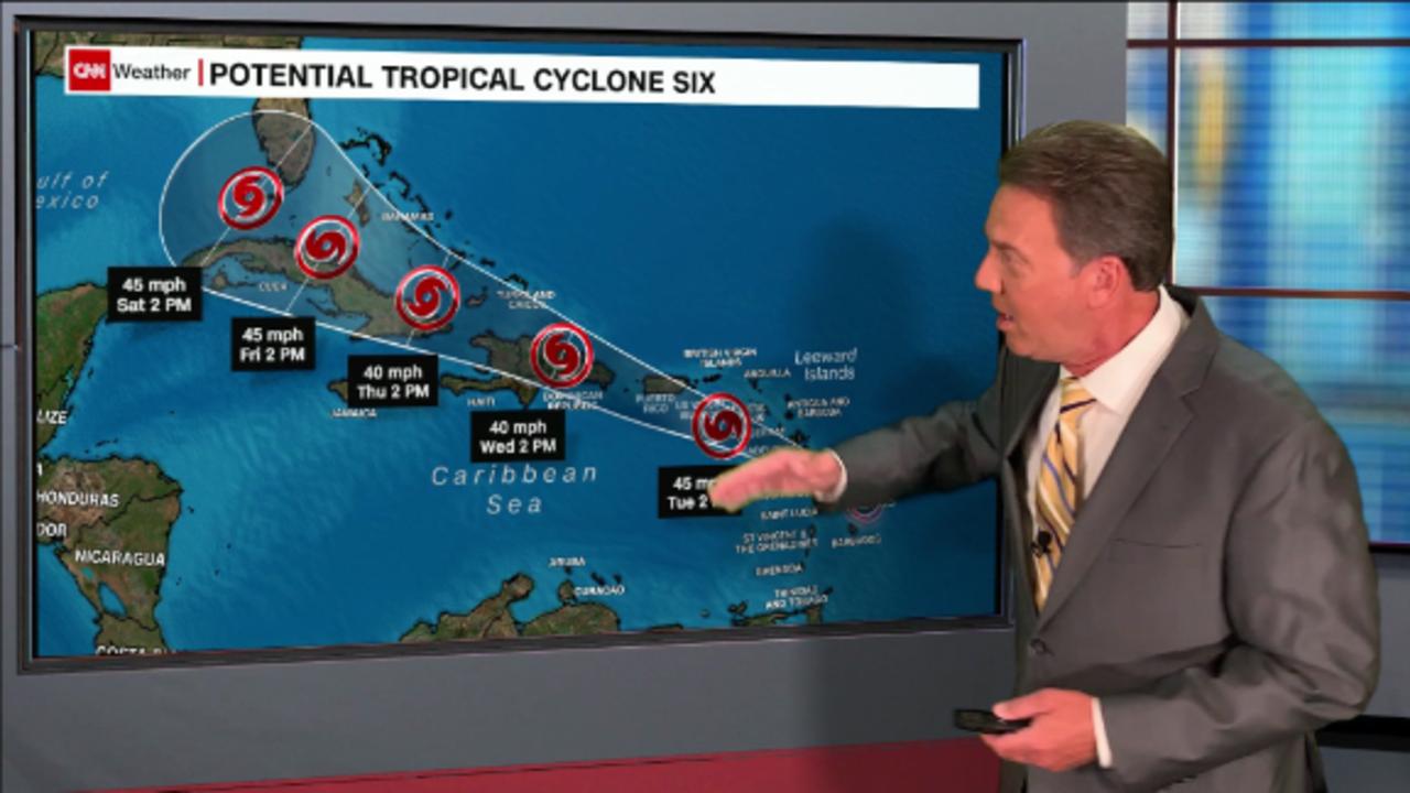 Developing tropical storm moving into the Caribbean