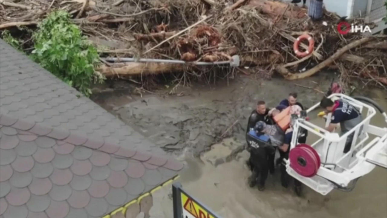 Drone Footage Shows Woman Rescued From Flood in Northern Turkey