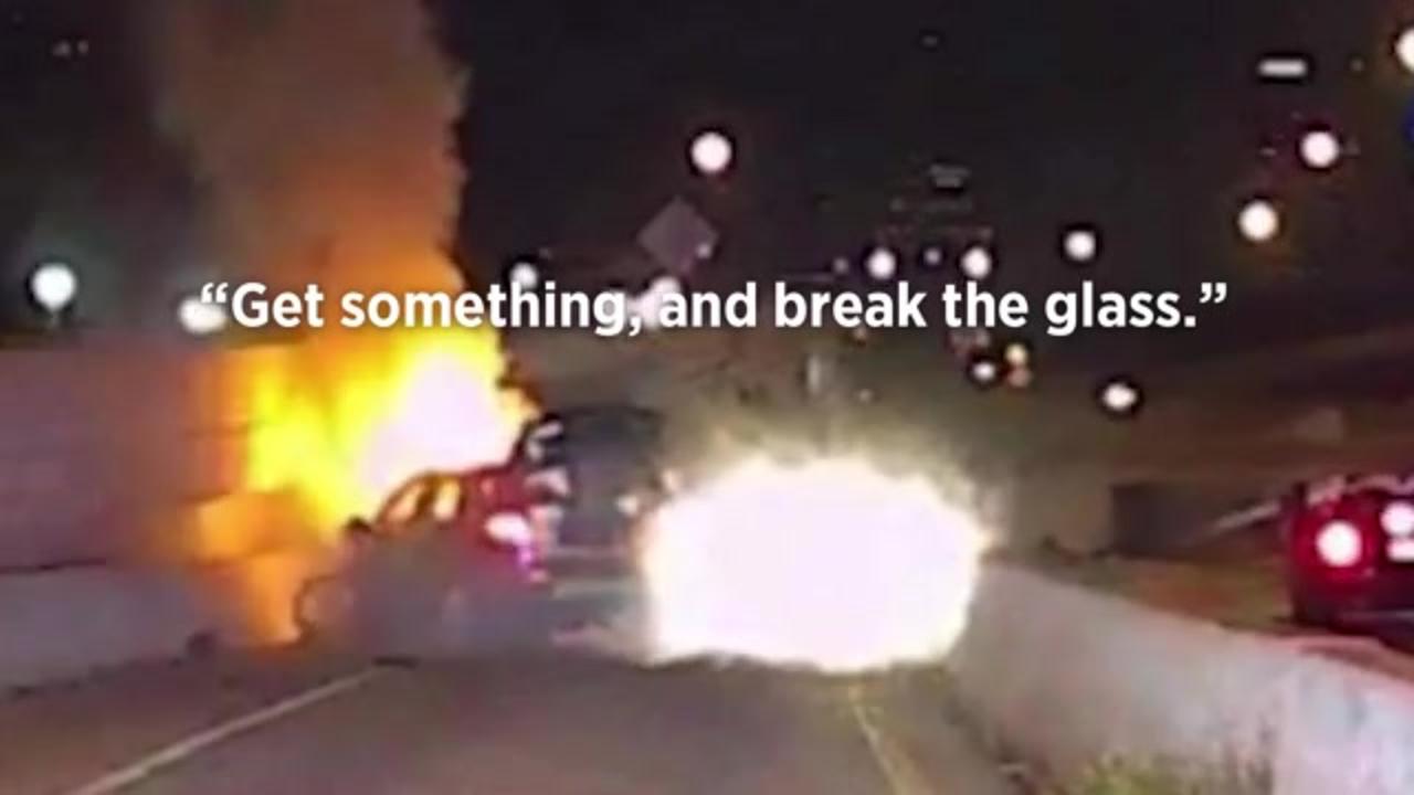 Video shows aftermath of civilian rescue in fiery, wrong-way Ohio crash