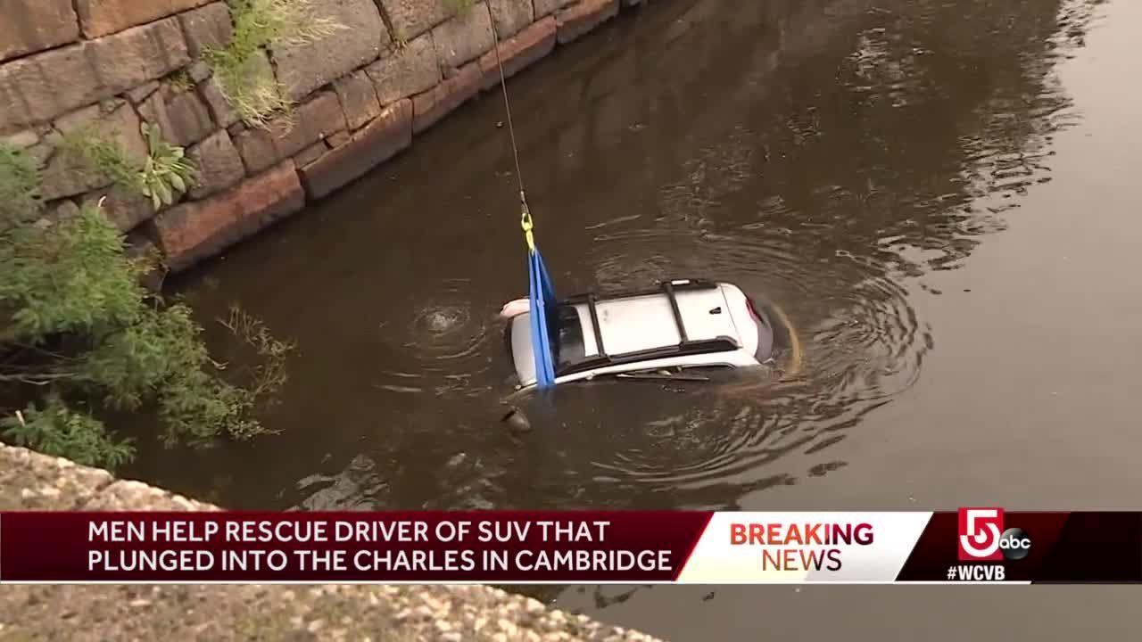 Driver rescued after SUV plunges into Charles River