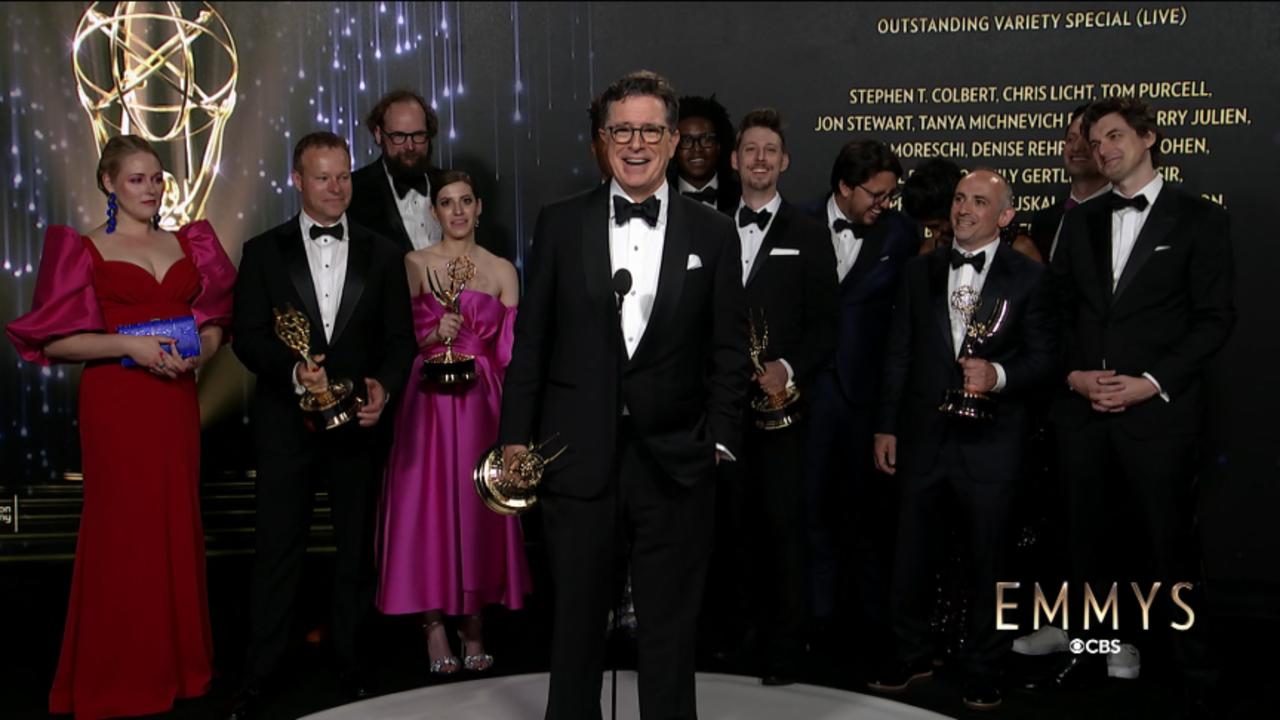 Stephen Colbert Reacts To Emmy Win And Conan O'Brien's On Stage Appearance