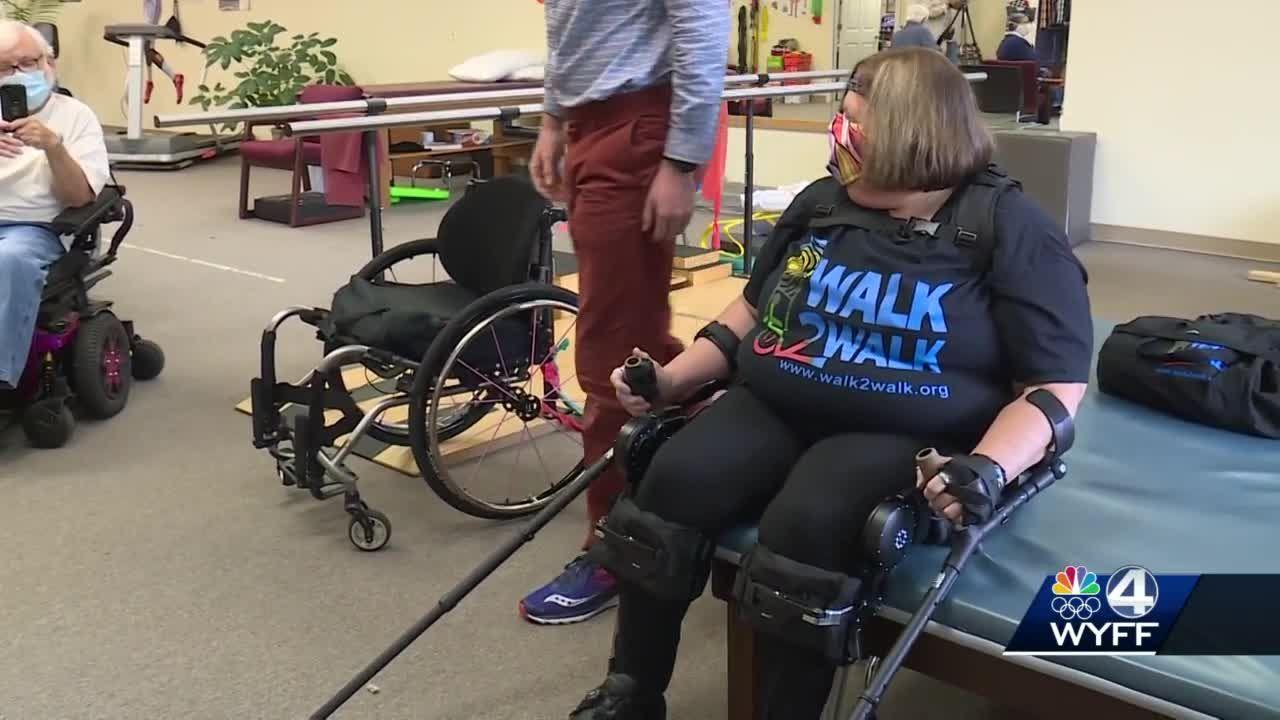 Woman walks with first exoskeleton in the Upstate