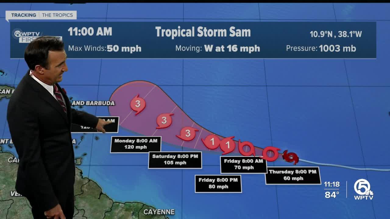 Tropical Storm Sam forms with 50 mph winds
