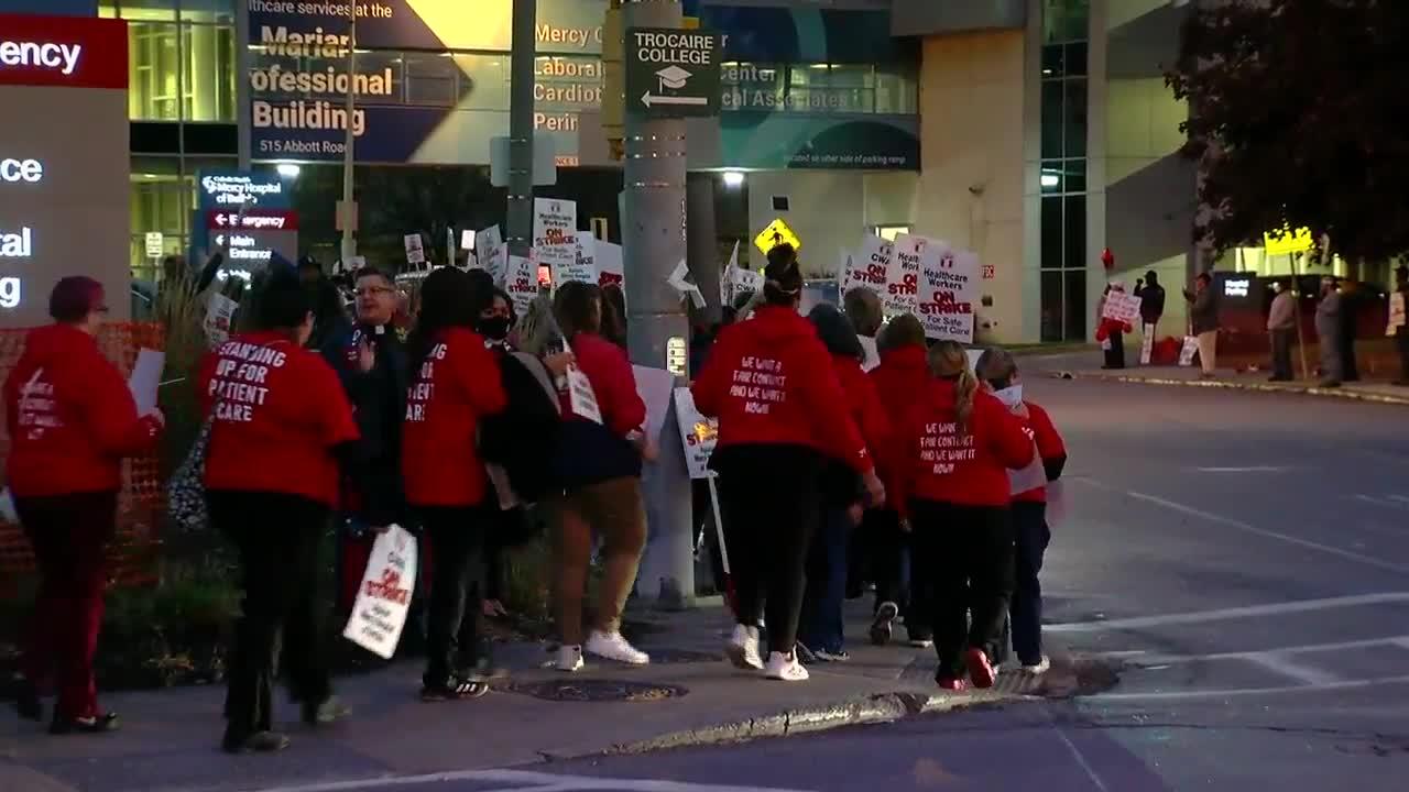 CWA workers at Catholic Health's Mercy Hospital begin strike after contract negotiations break down overnight