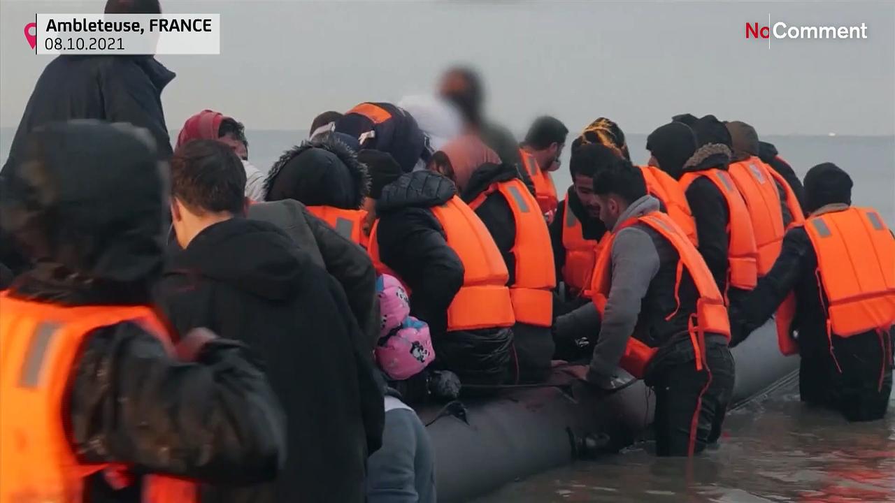 Migrants seen leaving France on boats for UK