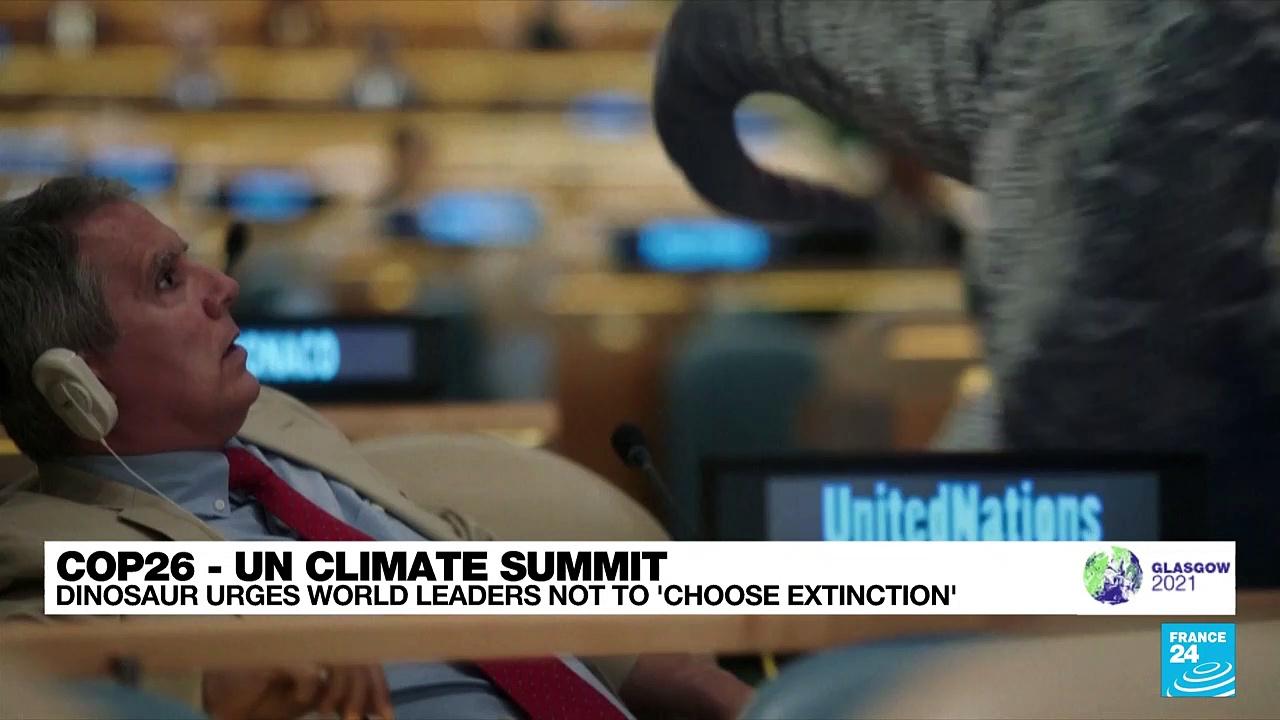 COP26: Frankie the dino urges world leaders not to 'choose extinction'