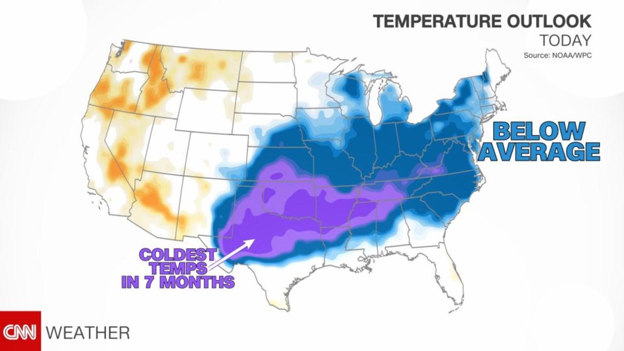 Coldest in seven months for parts of the Southern Plains