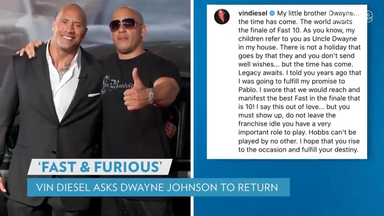 Vin Diesel Asks Dwayne Johnson to Return to Fast and Furious Franchise After Feud: 'Time Has Come'