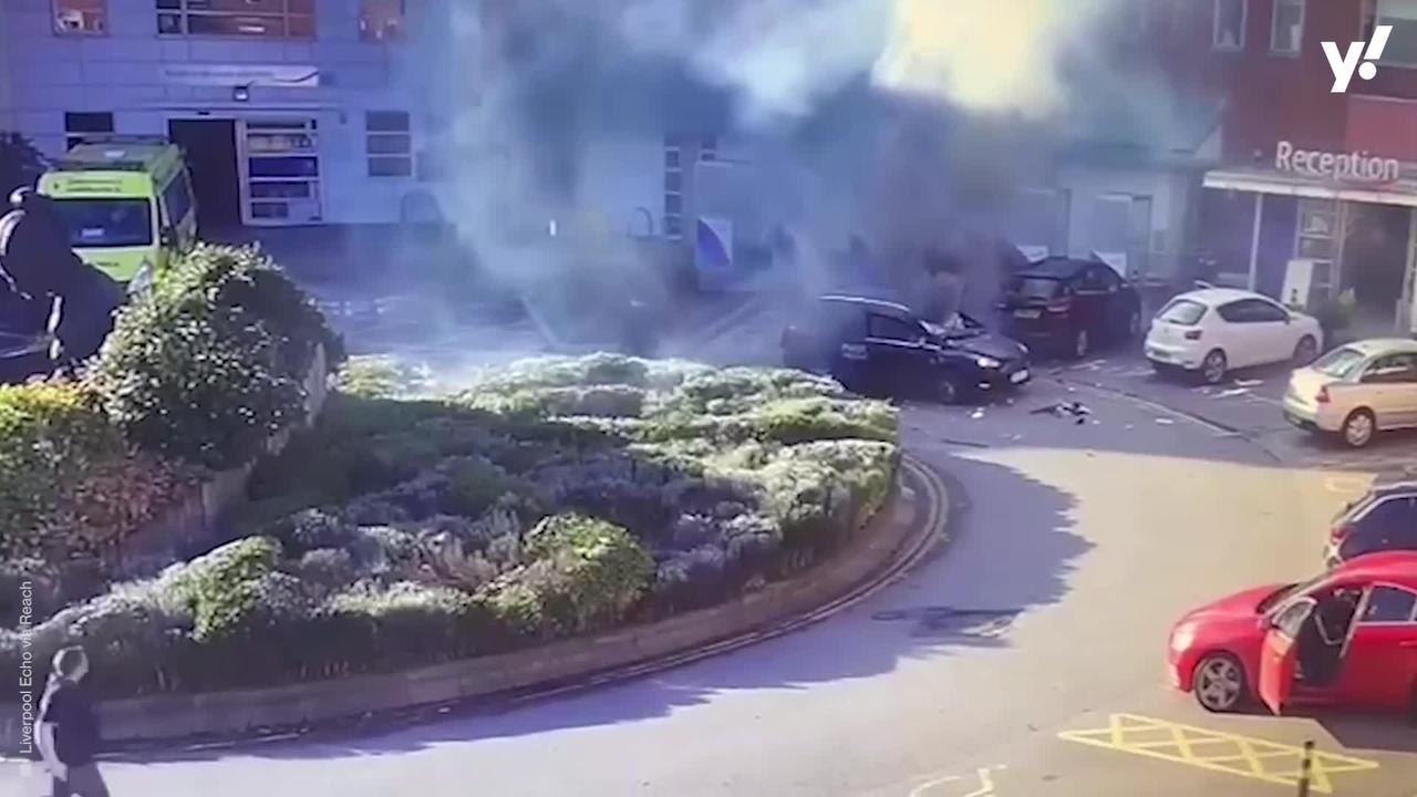 CCTV shows 'hero' taxi driver escaping cab explosion outside hospital after 'locking bomber inside'
