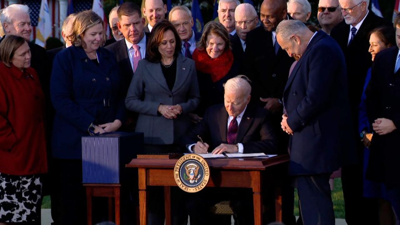 Watch Biden sign the infrastructure bill into law