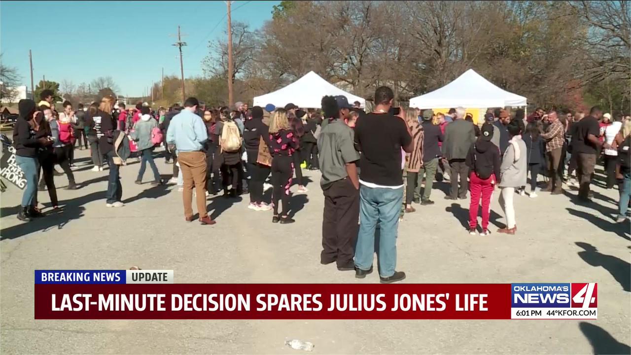 Julius Jones supporters celebrate outside Oklahoma prison following governor’s decision to commute sentence