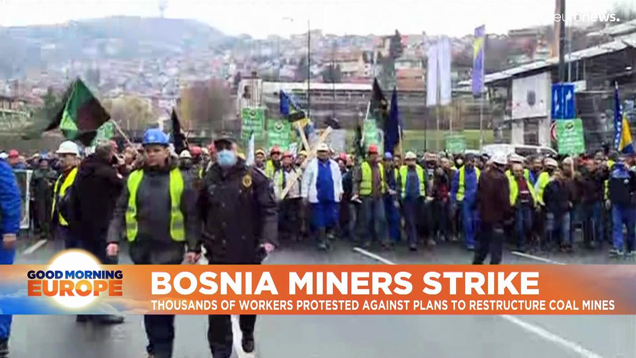 Bosnian miners protest again wage and jobs cuts in Sarajevo