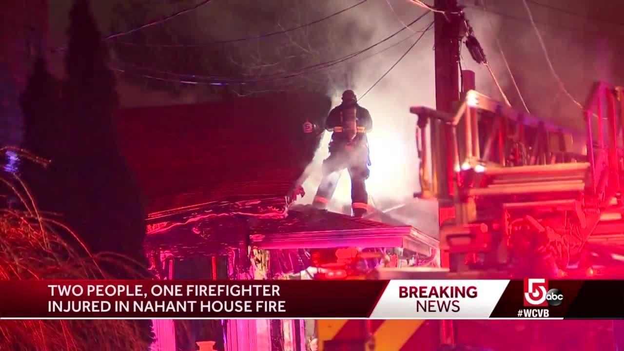 Two people hospitalized, one firefighter injured in house fire