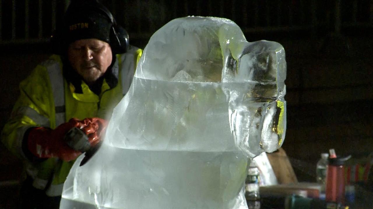 Ice sculptures begin to take shape at Copley Square for First Night Boston