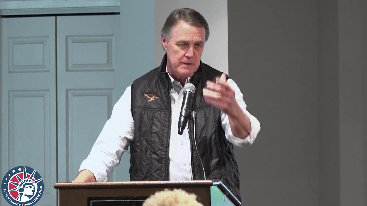 David Perdue speaks at the Fulton County Republican Women's meeting