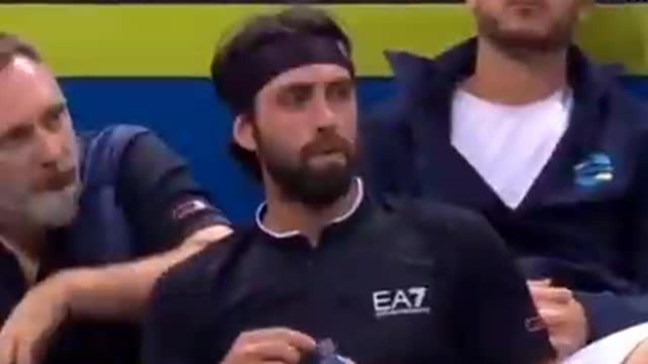 Vaccine Injury - Nikoloz Basilashvili ends his Tennis match at the Australian Open with breathing difficulties