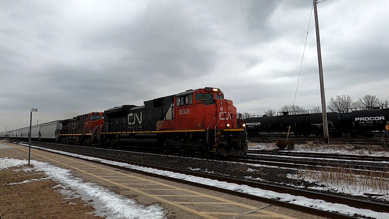 Westbound Manifest Train CN 8008 & CN 2619 Engines In Ontario