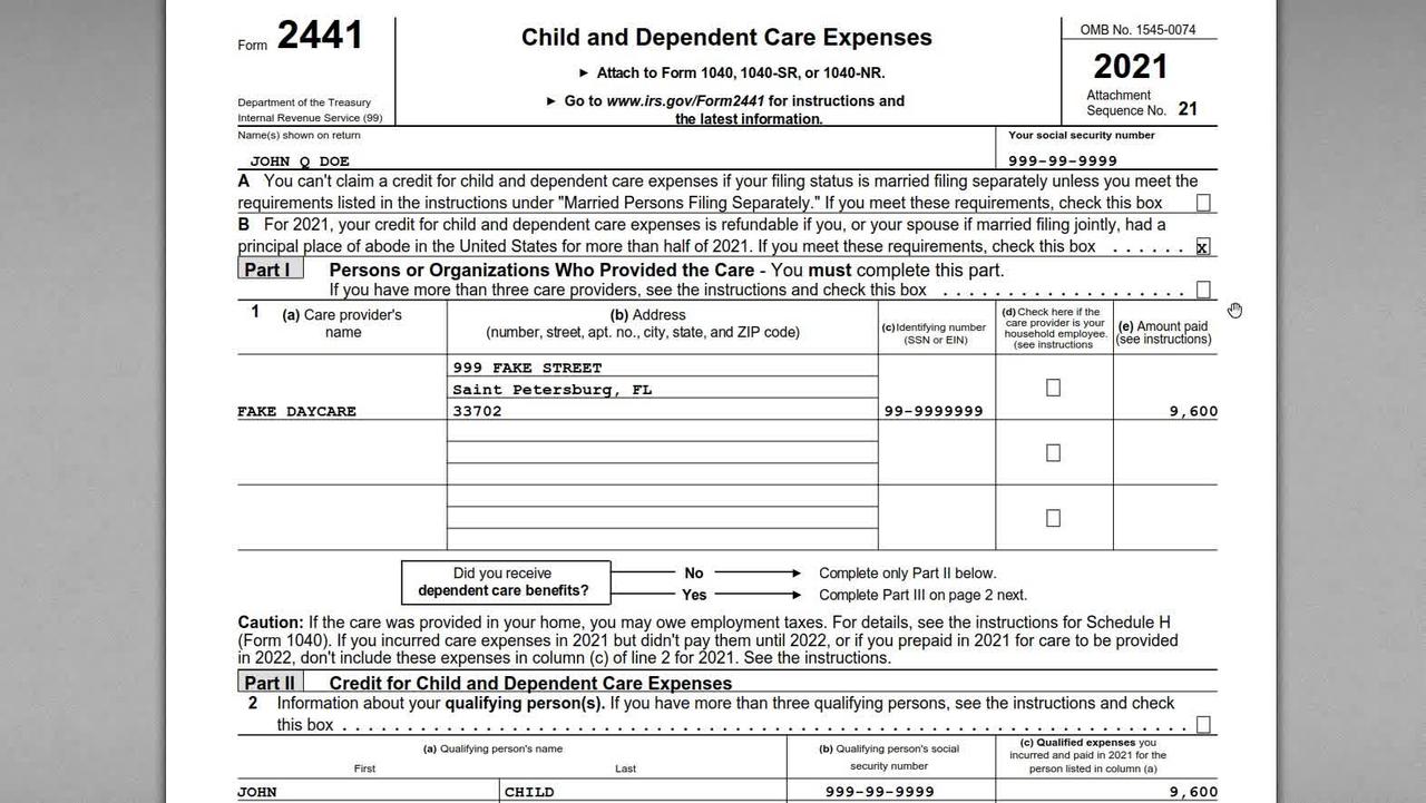Child Care Tax Credits on IRS Form 2441