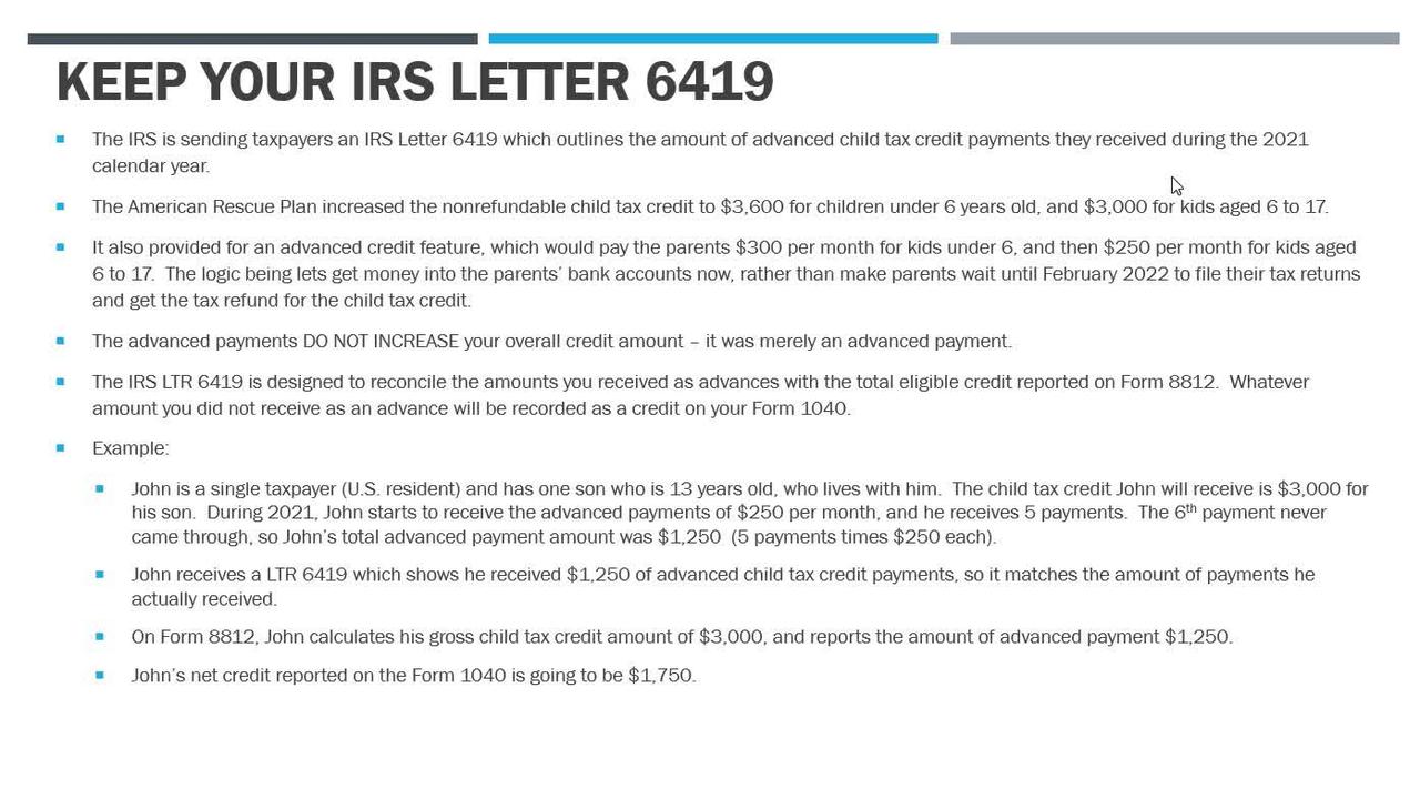 IRS Letter 6419 and the Child Tax Credit (Form 8812)