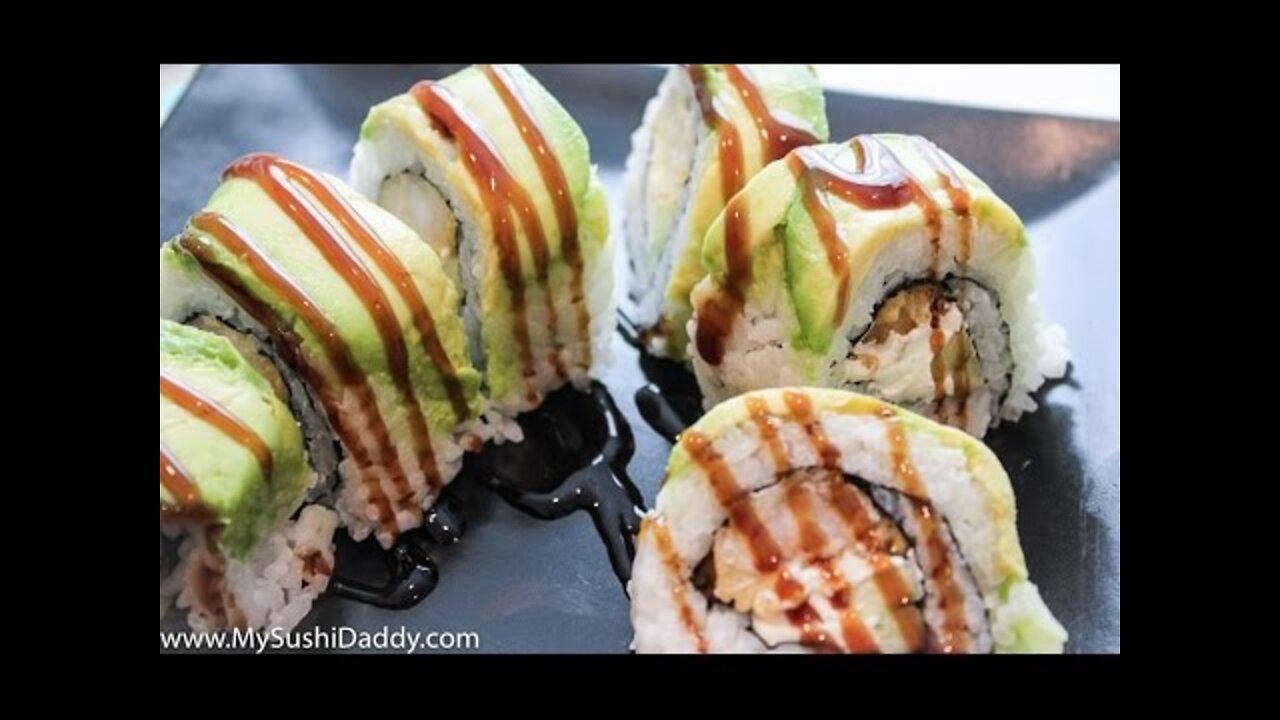 All Recipes How To Make a Palm Beach Shrimp Tempura Sushi Roll with Avocado on Top,recipe food reci