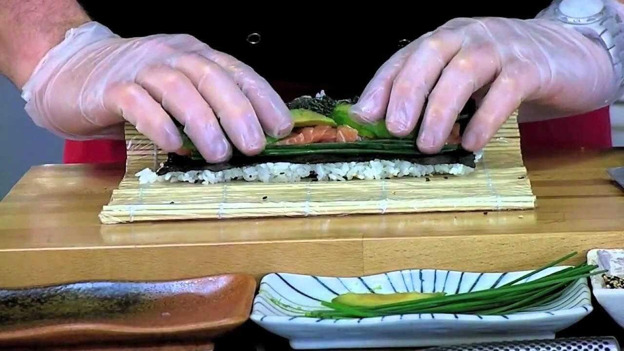 All Recipes Making a Salmon & Avocado Inside-Out Sushi Roll,cooking recipe food recipes sushi recip