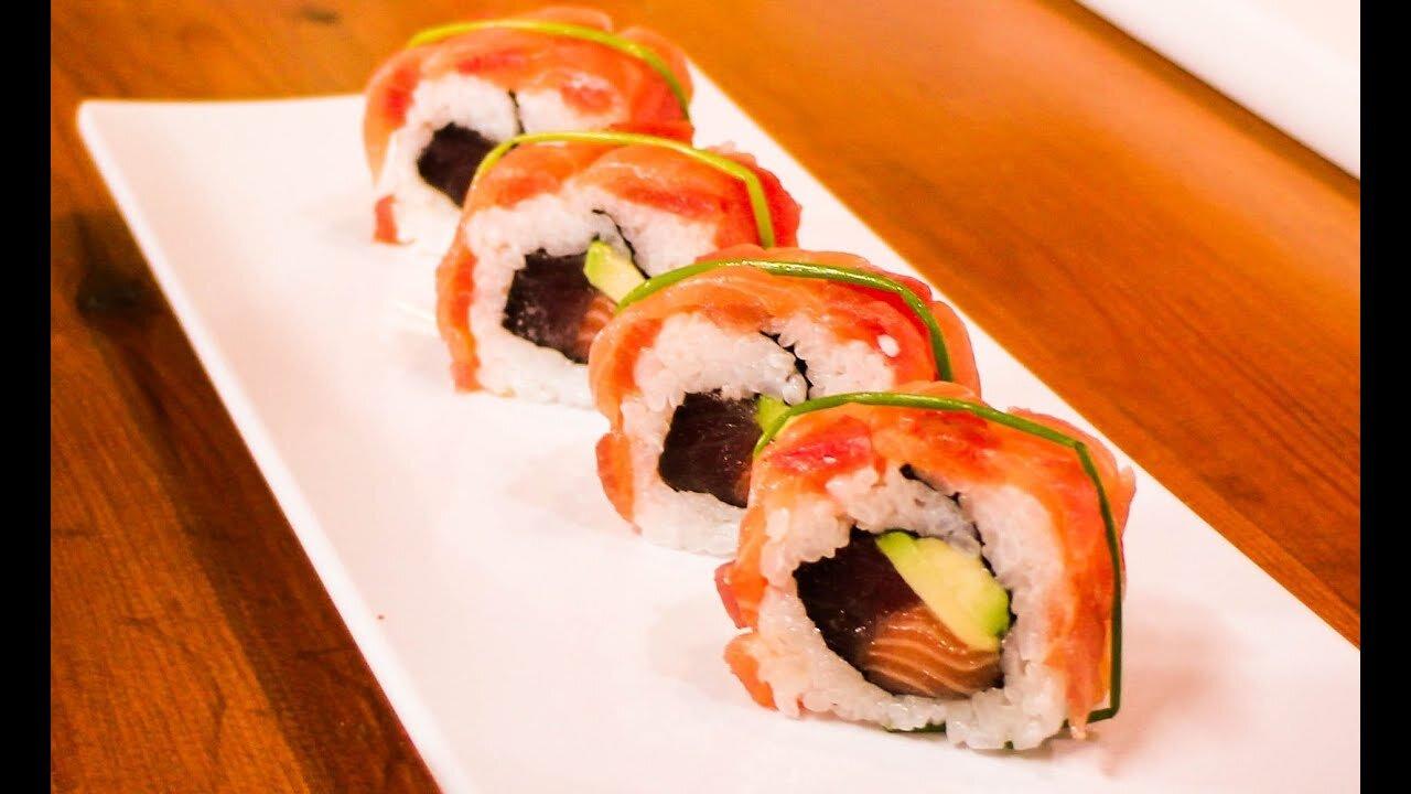 All Recipes Salmon and Tuna Sushi Roll - Royal Sushi Roll,cooking recipe food recipes sushi recipes
