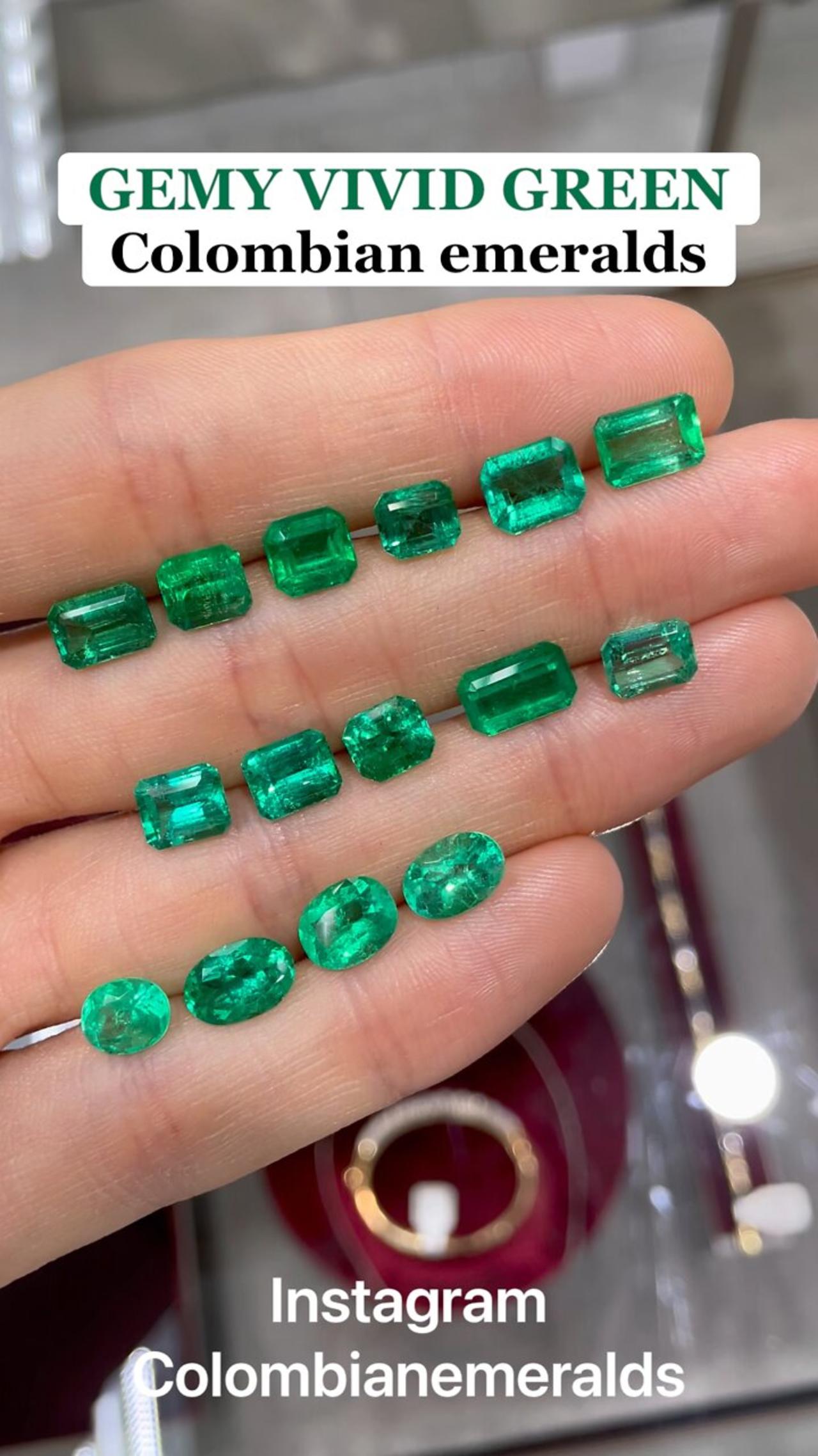 Fine Vividly saturated green loose Colombian emeralds in 1 through 2 carats sizes