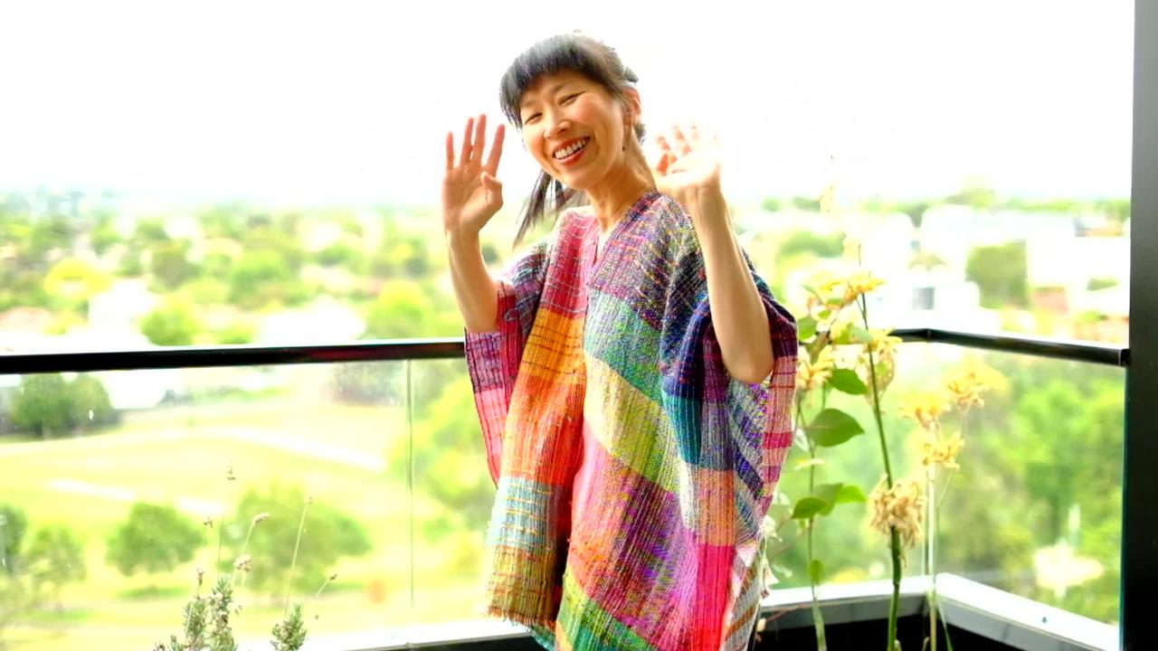 Rainbow weaving art PONCHO (Candy colour) /虹織りアートポンチョ（キャンディーカラー）