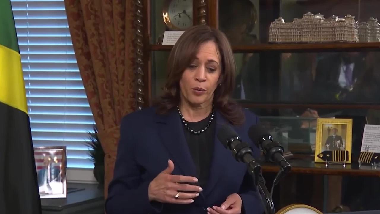 Kamala Harris meeting PM of Jamaica / straight to the point clear words talk (word salad)