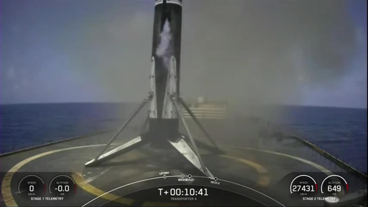 SpaceX Transporter-4 booster landing