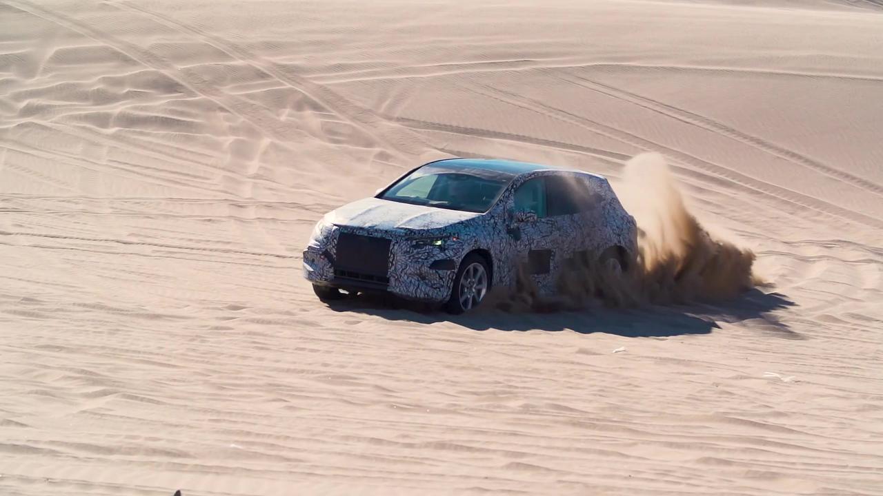 Mercedes EQS SUV Testing on sand dunes in Nevada