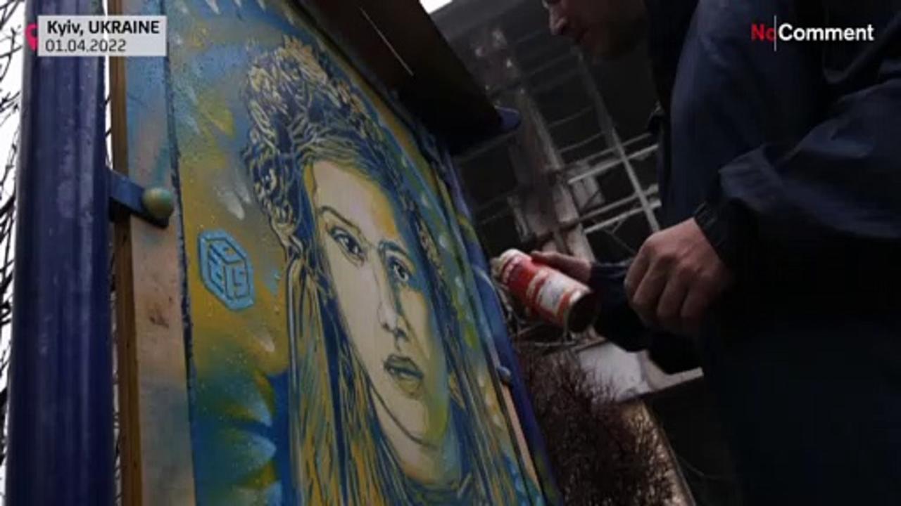 French artist sprays 'symbols of support' amidst Kyiv's war-ravaged streets