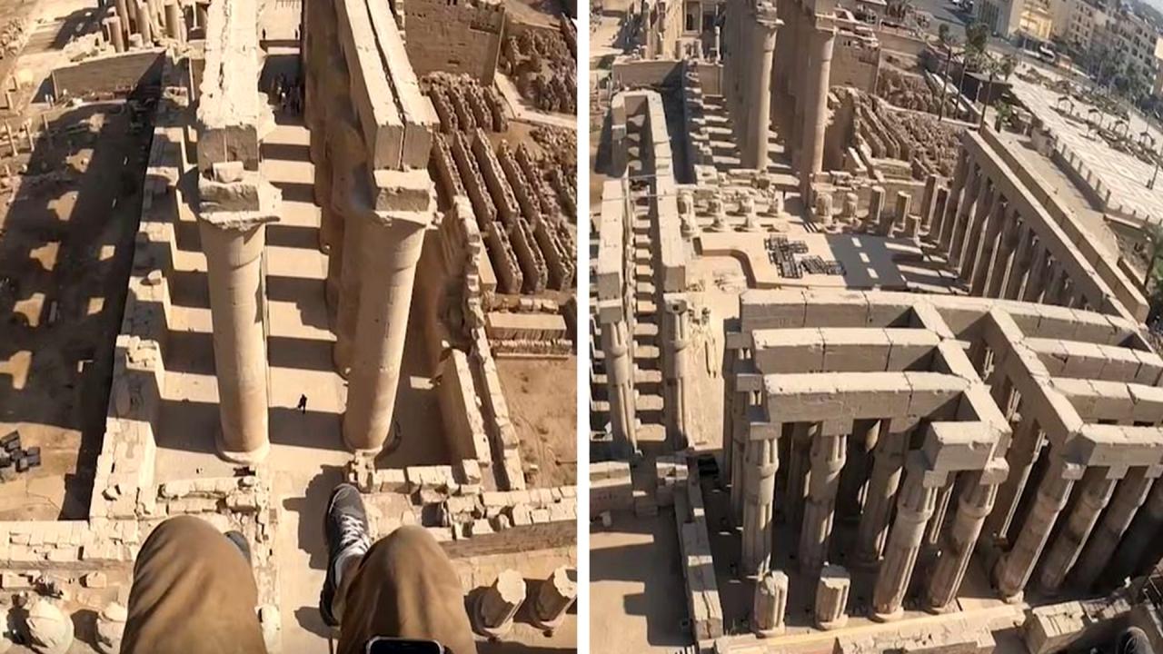 Paramotor pilot captures stunning aerial video of ancient Luxor temple