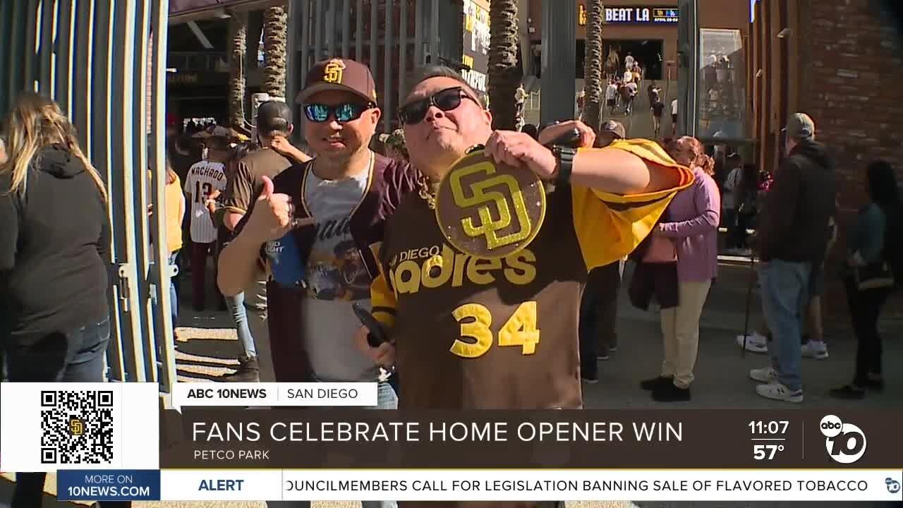 Fans celebrate Padres' home opener win