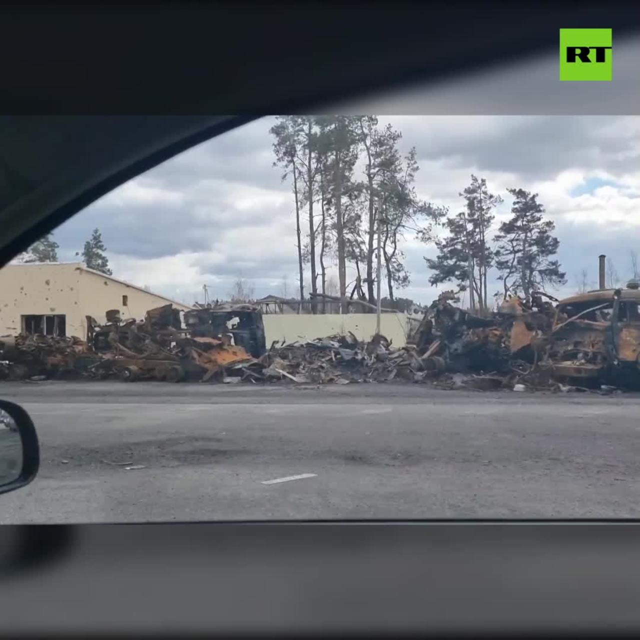 Devastation on Kiev freeway after fighting