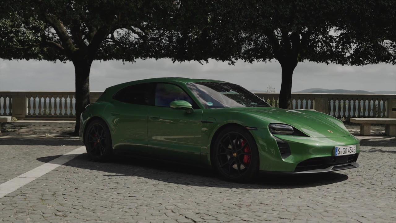 The new Porsche Taycan GTS Sport Turismo in Mamba Green Driving Video