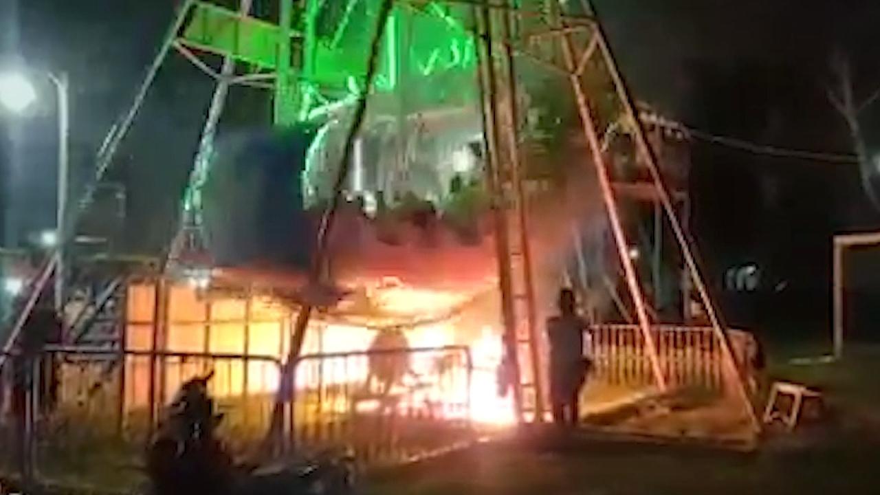 Fairground horror as ride suddenly catches fire in Indonesia