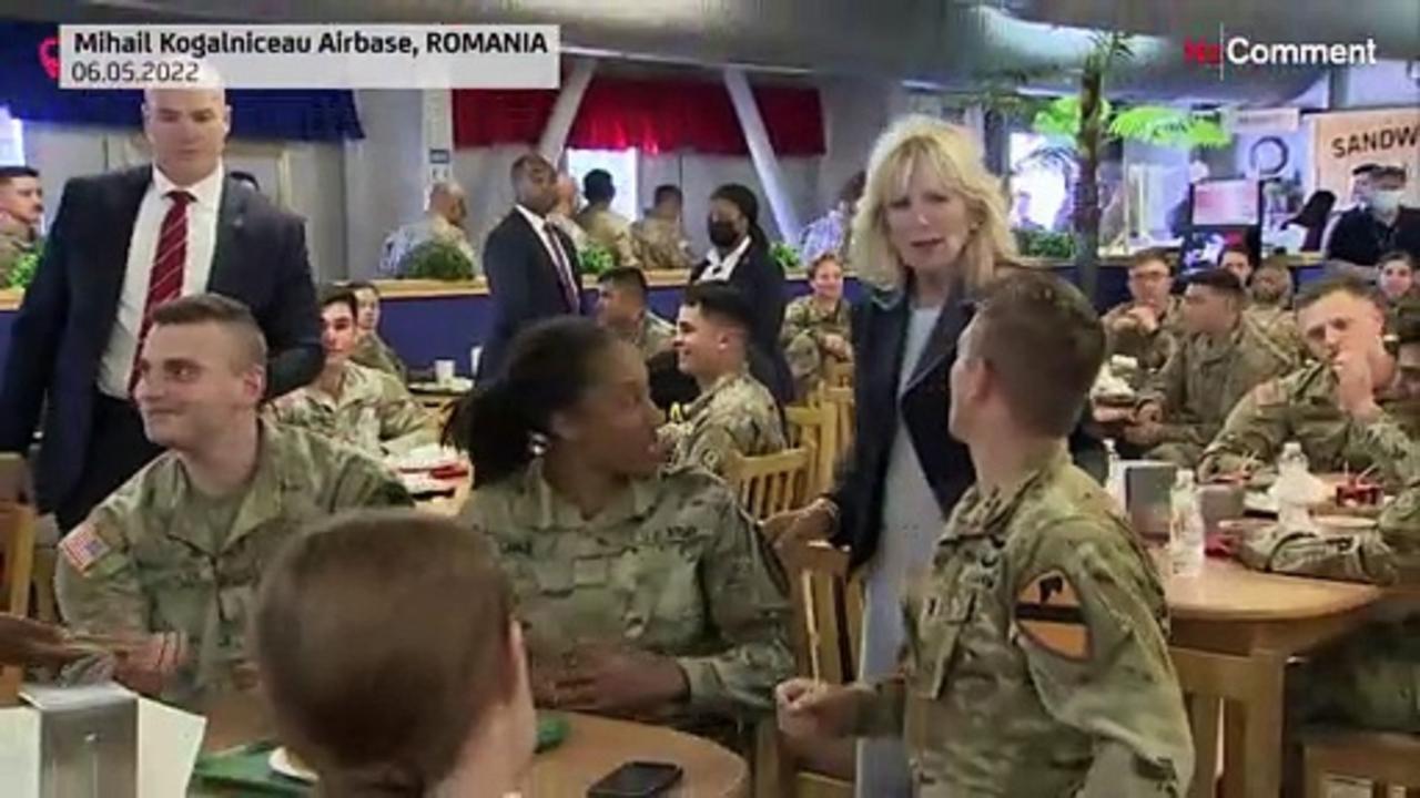 Jill Biden meets US service personnel in Romania