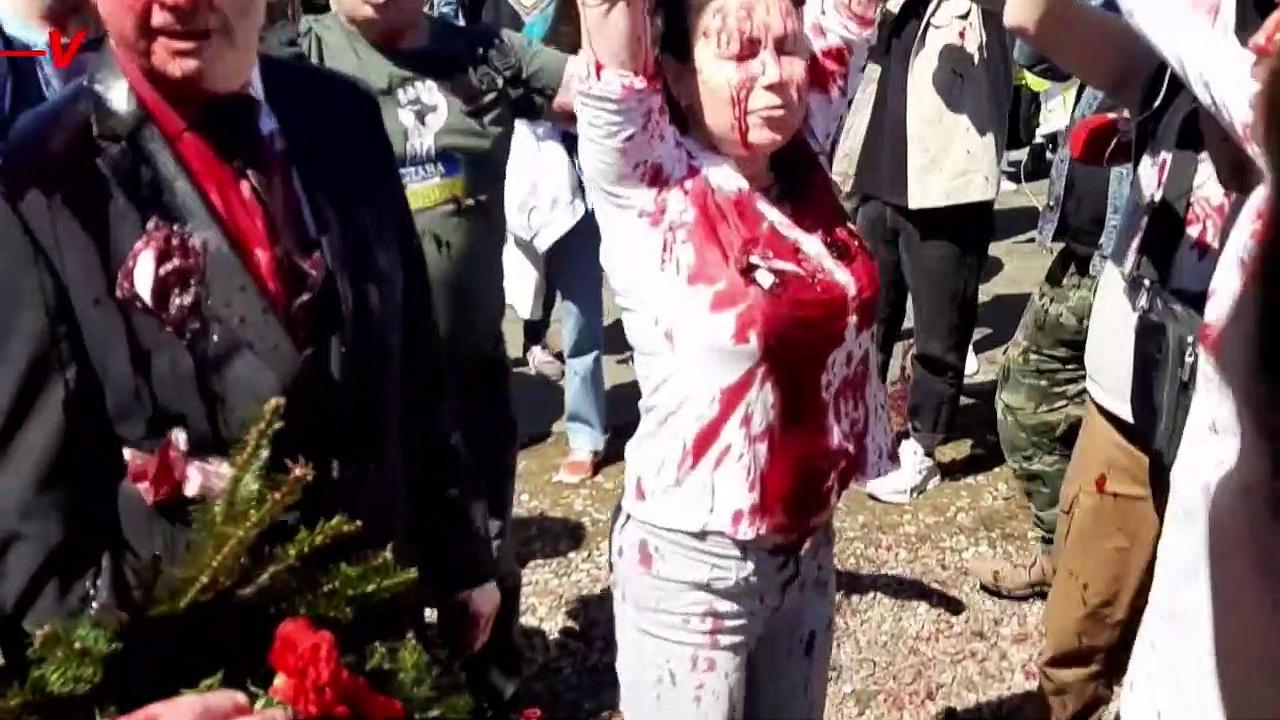 Russian Ambassador Drenched in Red by Anti-war Protesters in Poland