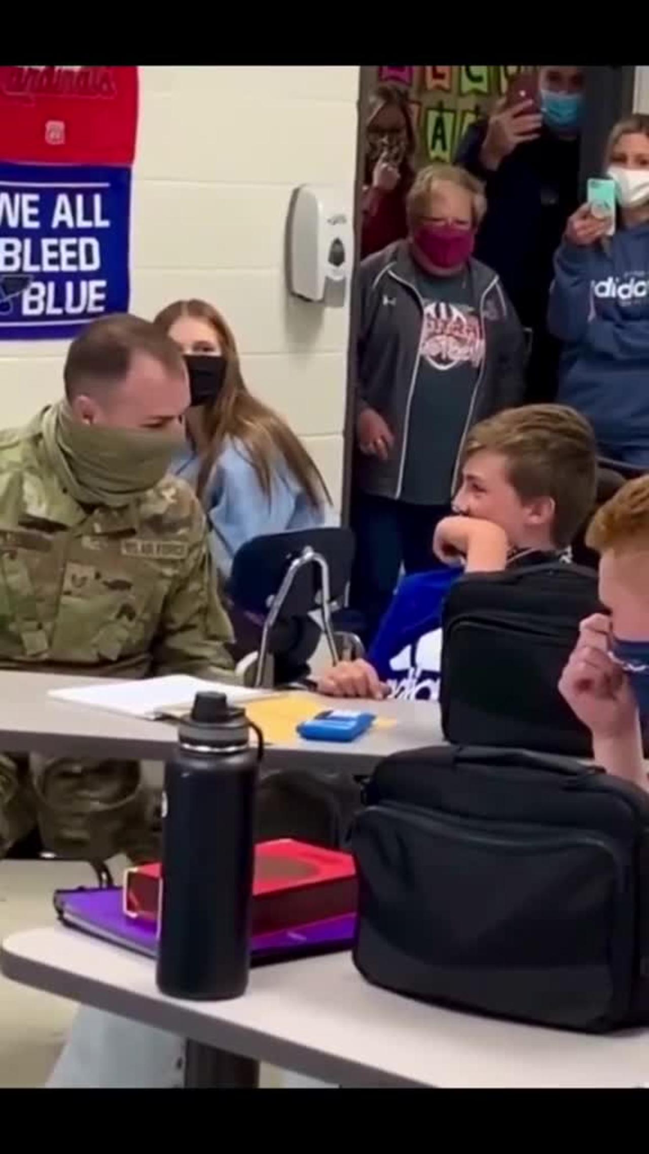 A U.S. Airman surprised his son for an emotionalhomecoming