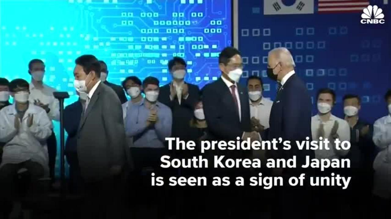 Joe Biden visits Samsung semiconductor plant on first trip to Asia