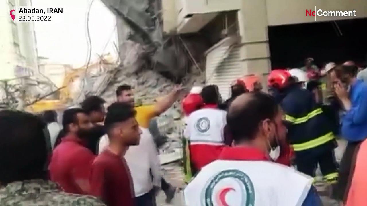 Images of collapsed unfinished building in southwest Iran