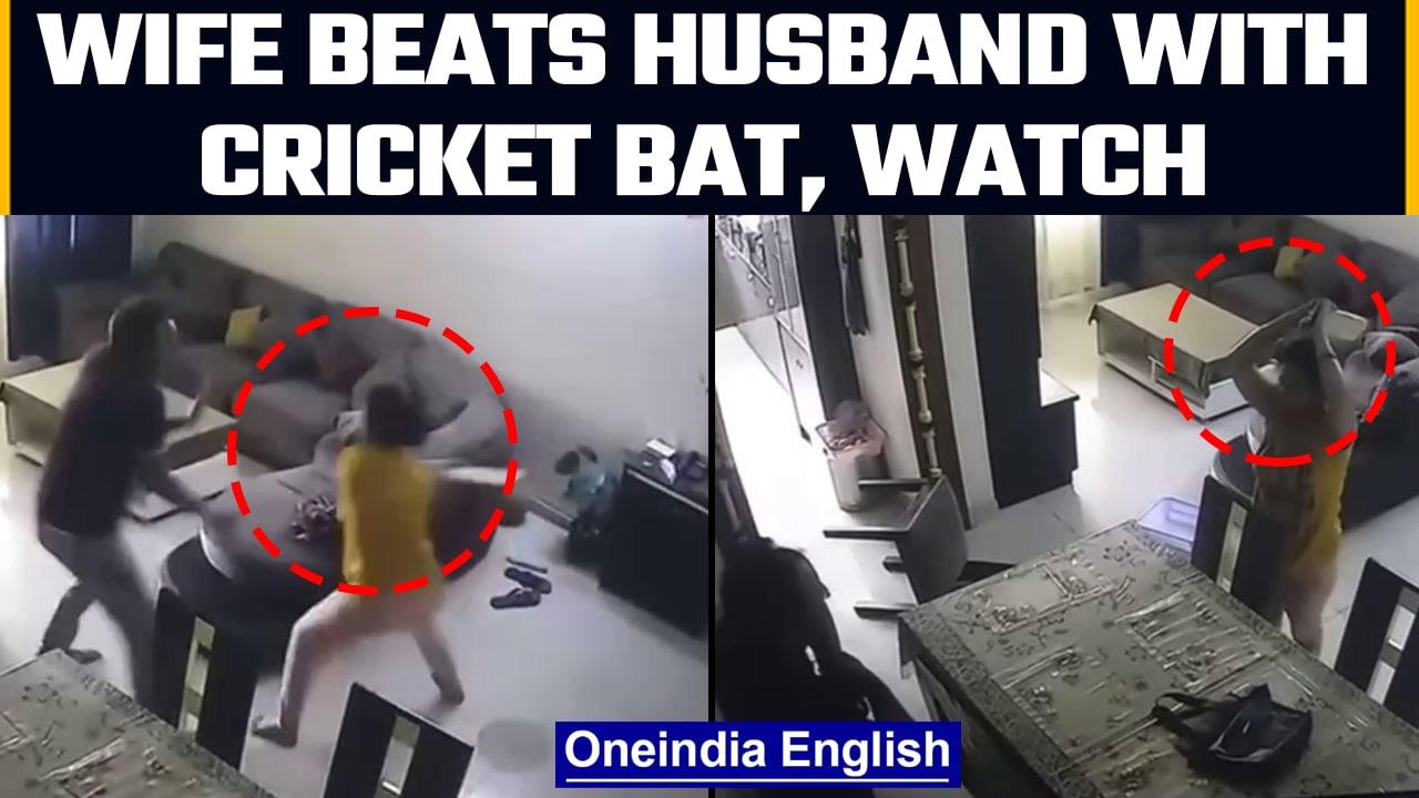 Rajasthan: Wife beats husband with a cricket bat, incident caught on camera| Oneindia News